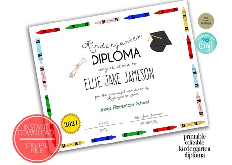 Diploma De Jardín De Infantes Imprimible Editable Certificado Etsy España