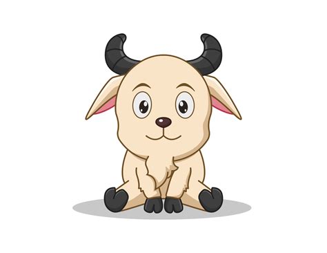 Vector Illustration Of Cute Goat Cartoon Sitting Isolated On White