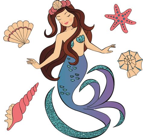 Mermaid And Sea Shell Illustration Digital Download Mermaid