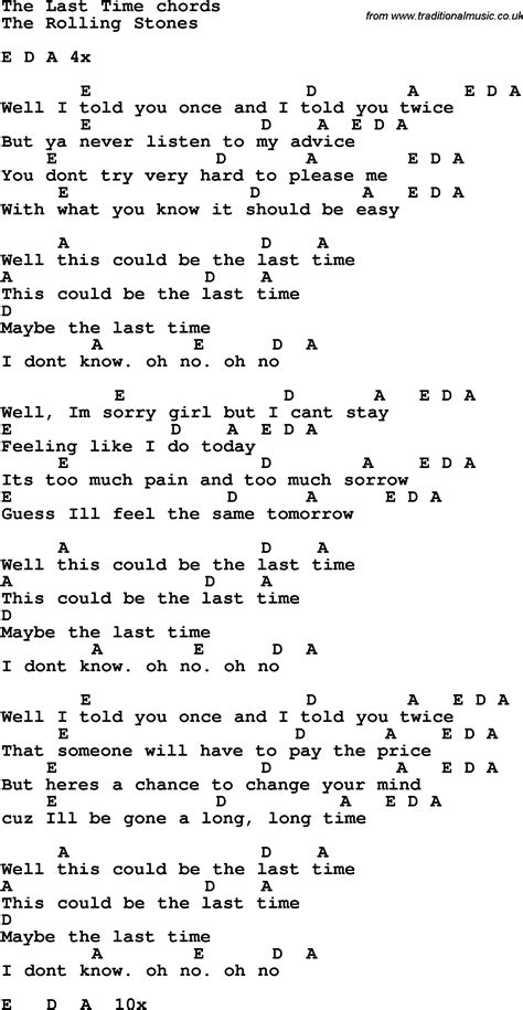 Song Lyrics With Guitar Chords The Last Time