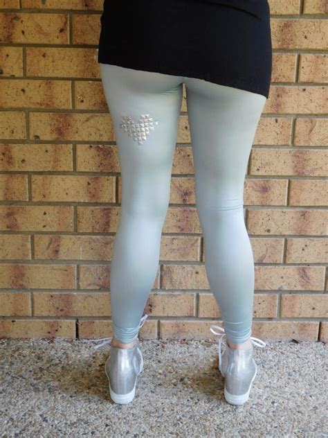 Leggings Silver Spandex Pants Holographic Studs By Strikingkittens