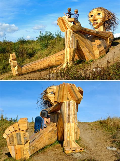 By Hiding Giant Wooden Sculptures Artist Creates Magic In Copenhagen