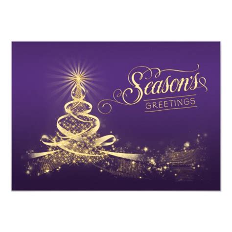 Seasons Greetings Holiday Card Purple Faux Gold Zazzle