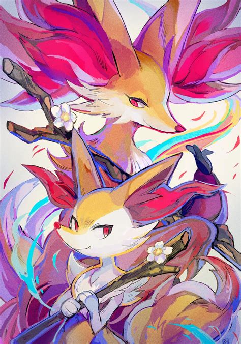 Braixen And Delphox Pokemon Drawn By Kantarou Kan Danbooru