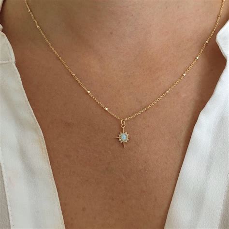 Opal Star Necklace Dainty Opal Necklace Celestial Jewelry Etsy