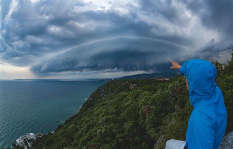 Selfie With Shelf Cloud Panoramic View Of Shelf Cloud And Me Pointing
