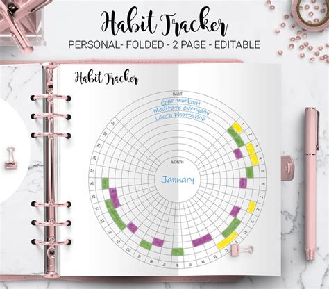 Habit Tracker Circular Habit Tracker Monthly Yearly Habit Etsy Hourly