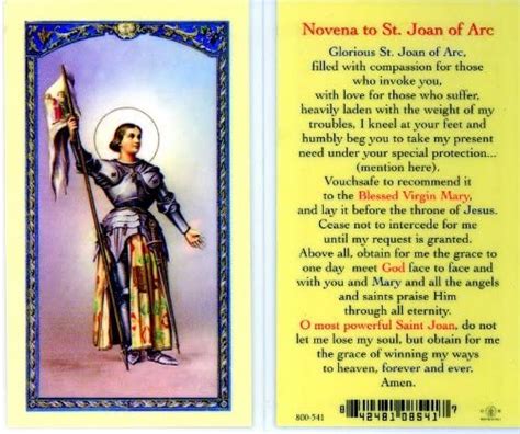 Novena To St Joan Of Arc Holy Card 800 541 10 Pack
