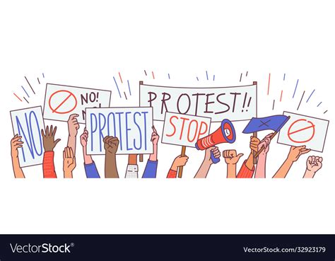 Protest With Hands And Political Placards Cartoon Vector Image