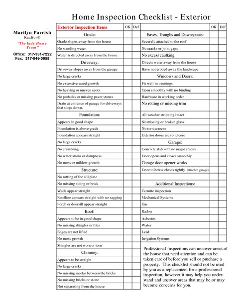 Home Inspection List Template Document Sample Inspection Checklist