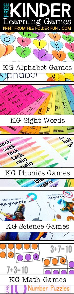 Free Kindergarten File Folder Games Sight Words Phonics Alphabet