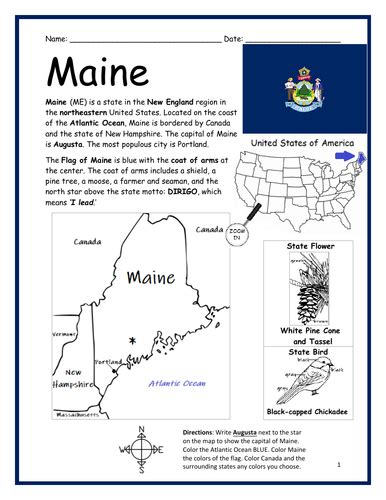 Maine Introductory Geography Worksheet Teaching Resources