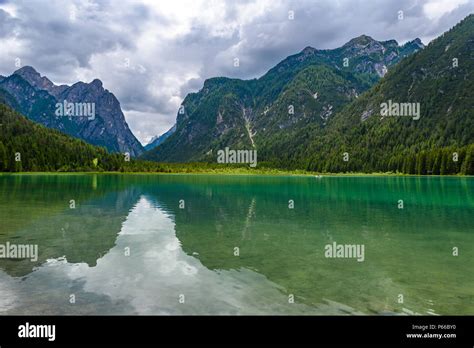 Lake Dobbiaco Toblacher See Lago Di Dobbiaco In Dolomite Alps South