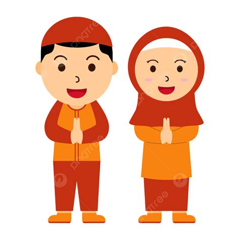 Gambar Vektor Kartun Karakter Anak Laki Laki Dan Perempuan Islam Png