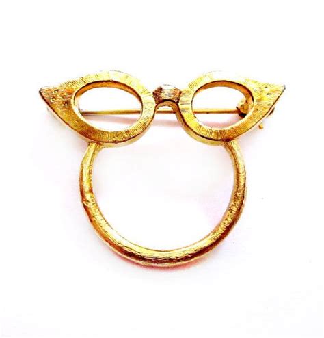 Vintage Eyeglasses Brooch Gold Cat Eye Glasses Holder Pin Costume