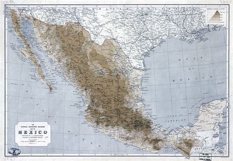Large Scale Detailed Old Elevation Map Of Mexico With Railways And