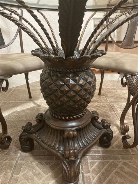 With two chairs and a table that's only 35 inches wide, this simple wood bistro set is perfect for carving out a small but. Beautiful Glass Top Pineapple Table Dining Room Set | snaplist