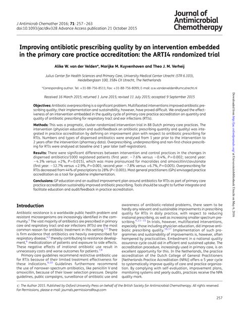 PDF Improving Antibiotic Prescribing Quality By An Intervention Embedded In The Primary Care