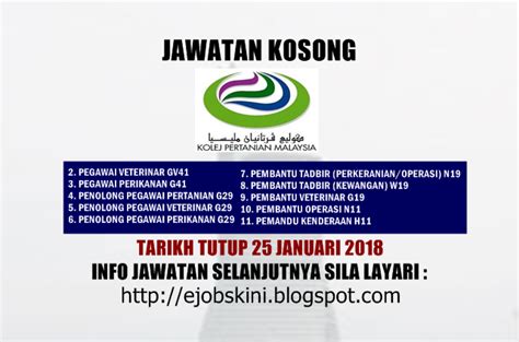 Jawatan kosong terkini & temuduga terbuka 2021 #jawatankosong #kerjakosong #vacancy #temuduga #career #job. Jawatan Kosong Kolej Pertanian Malaysia - 25 Januari 2018