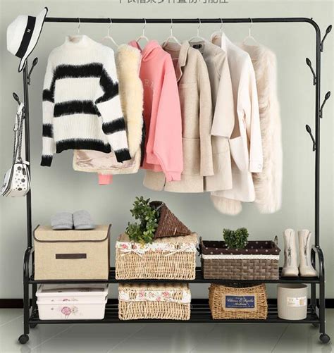 Garment Rack Free-standing Clothes Rack with Top Rod, Two Lower Storage Racks Perfect For Shoes ...