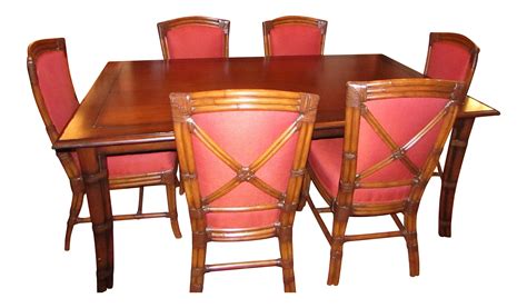 Palecek Dining Table And Wrapped Bamboo And Upholstery Chairs Set Of 7 On