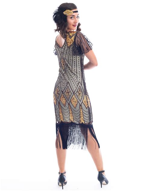 1920s Gold Beaded Louise Gatsby Dress Flapper Boutique