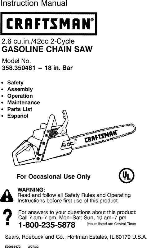 Craftsman 15174931 Cordless Chainsaw Owners Manual