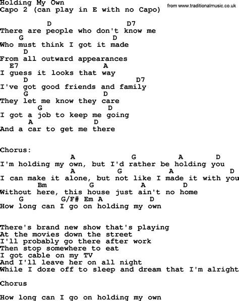 Holding My Own, by George Strait - lyrics and chords