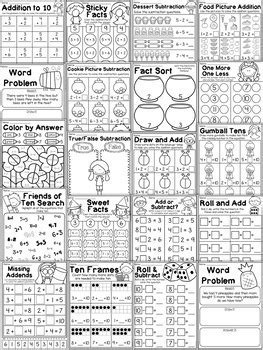 Kindergarten Addition and Subtraction Worksheets (up to 10) by My