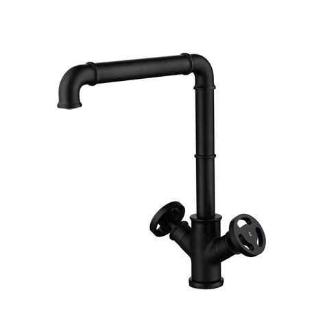 Industrial Style Black Kitchen Faucet Dual Round Handles Sink Tap