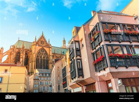 Cityscape Scenic View Of Saint Stephen Cathedrla In Metz City At