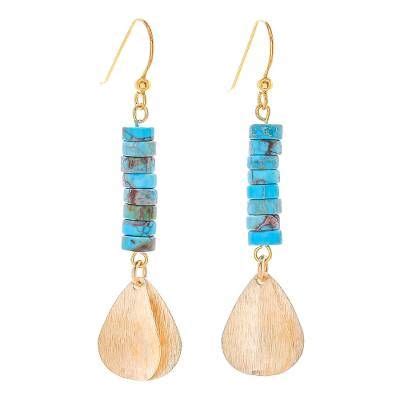 Brass And Reconstituted Turquoise Dangle Earrings Sea Gold