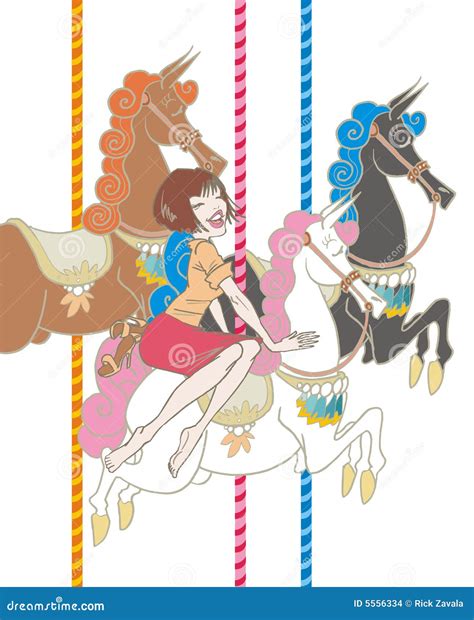 Girl Riding A Carousel Stock Vector Illustration Of Blue 5556334