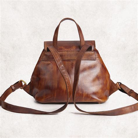 Womens Small Brown Leather Backpack Purse Funky Book Bag For Women