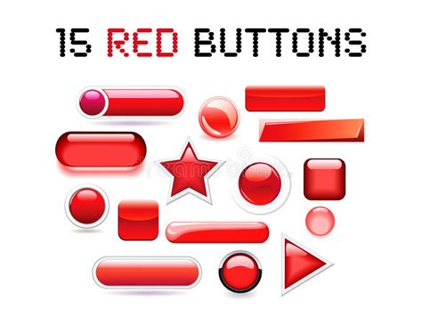 Set Of 15 Various Red Buttons In Stock Illustration Illustration Of