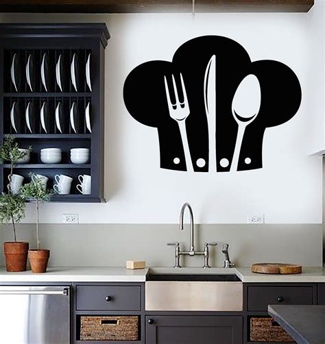 Vinyl Wall Decal Chef Hat Cutlery Restaurant Kitchen Stickers 522ig