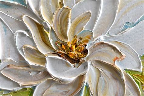 Magnolia White Flower Palette Knife Painting Impasto Floral Art