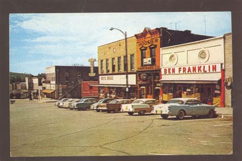 Paoli Indiana Downtown Street Scene 1950s Cars Stores Vintage Postcard