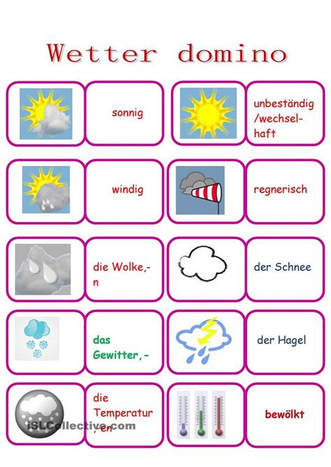 Wetterwoerterdomino Wetter Und Klima Daf Deutsch Lernen