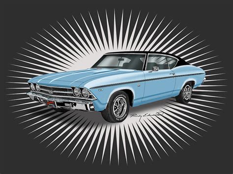 1969 Chevelle Ss 396 Light Blue Muscle Car Art Drawing By Rudy Edwards