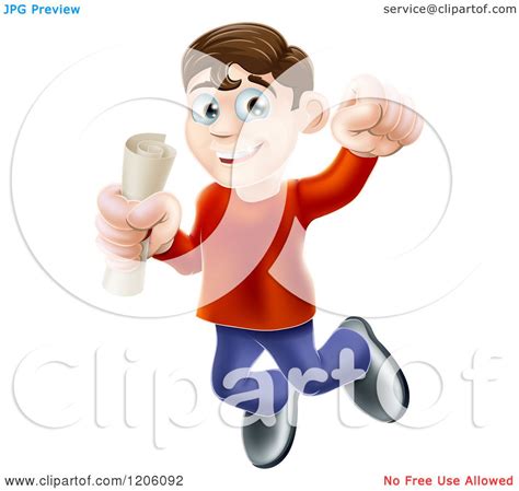 ✓ free for commercial use ✓ high quality images. Cartoon of a Happy Young Brunette Man Jumping with a ...