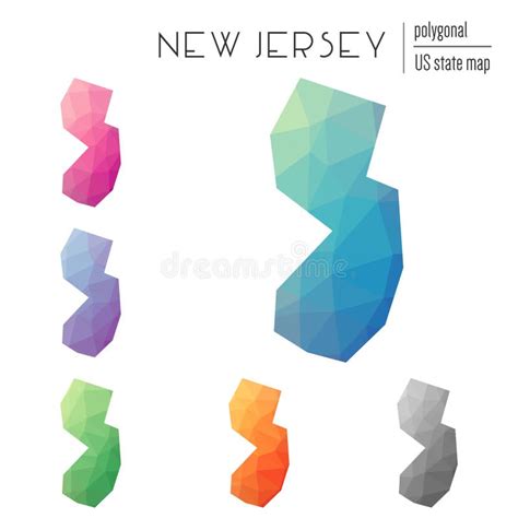 Set Vector Polygonal New Jersey Maps Stock Illustrations 4 Set Vector