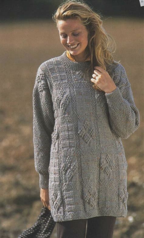 Free knitting pattern for summer palace 4 row repeat sweater. Ladies Long Tunic Sweater Knitting Pattern : DK Yarn ...