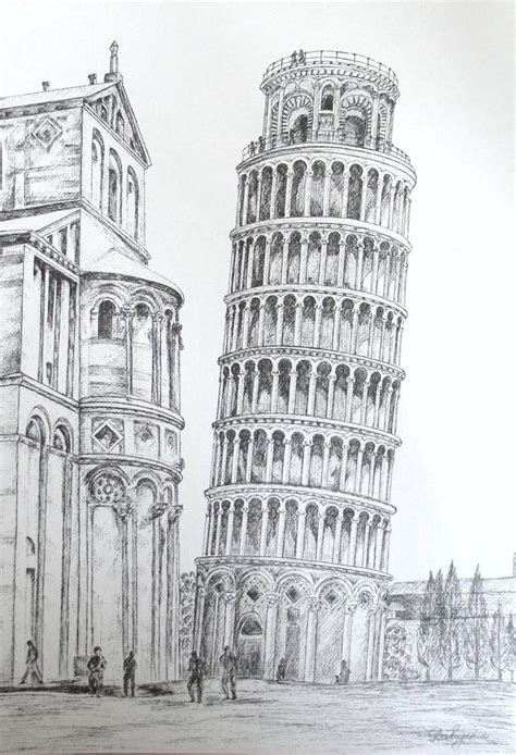 This tutorial shows the sketching and drawing steps from start to finish. Leaning tower of pisa Drawing in 2020 | Leaning tower of ...