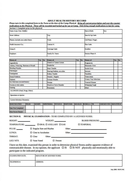 Free 6 Adult Physical Forms In Pdf Ms Word