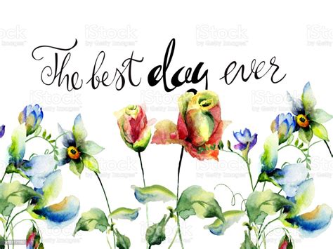 Wild Flowers With Title The Best Day Ever Stock Illustration Download