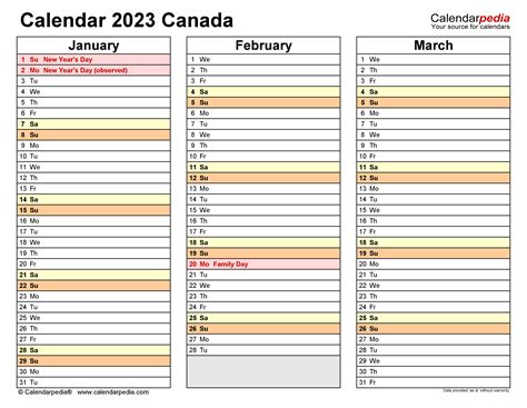 Canada Calendar 2023 Free Printable Word Templates