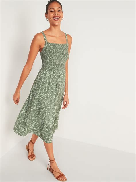 Smocked Fit And Flare Cami Midi Dress For Women Old Navy Cami Midi