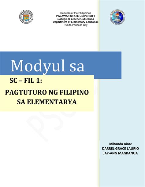 Sc Fil Pagtuturo Ng Filipino Sa Elementarya I Modyul 1 Final Pdf