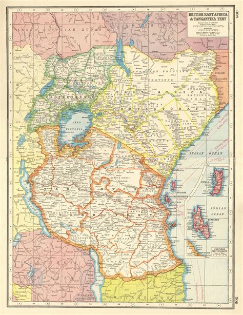 British East Africa And Tanganyika Tery Inset Map Of Zanzibar